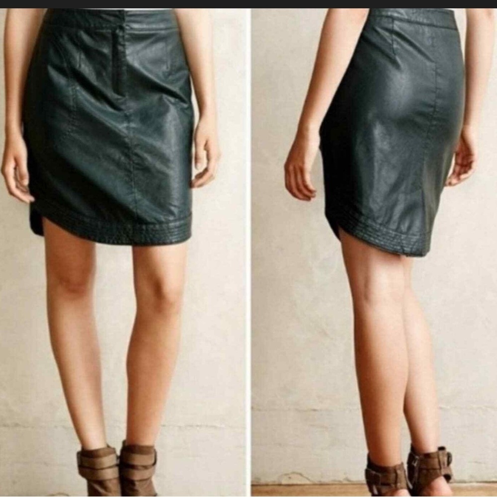 Maeve Whimsigoth Y2K Forest Green Faux Leather High Rise Lined Mini Short Skirt